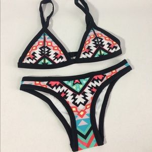 Aztec print two pieces swimsuit